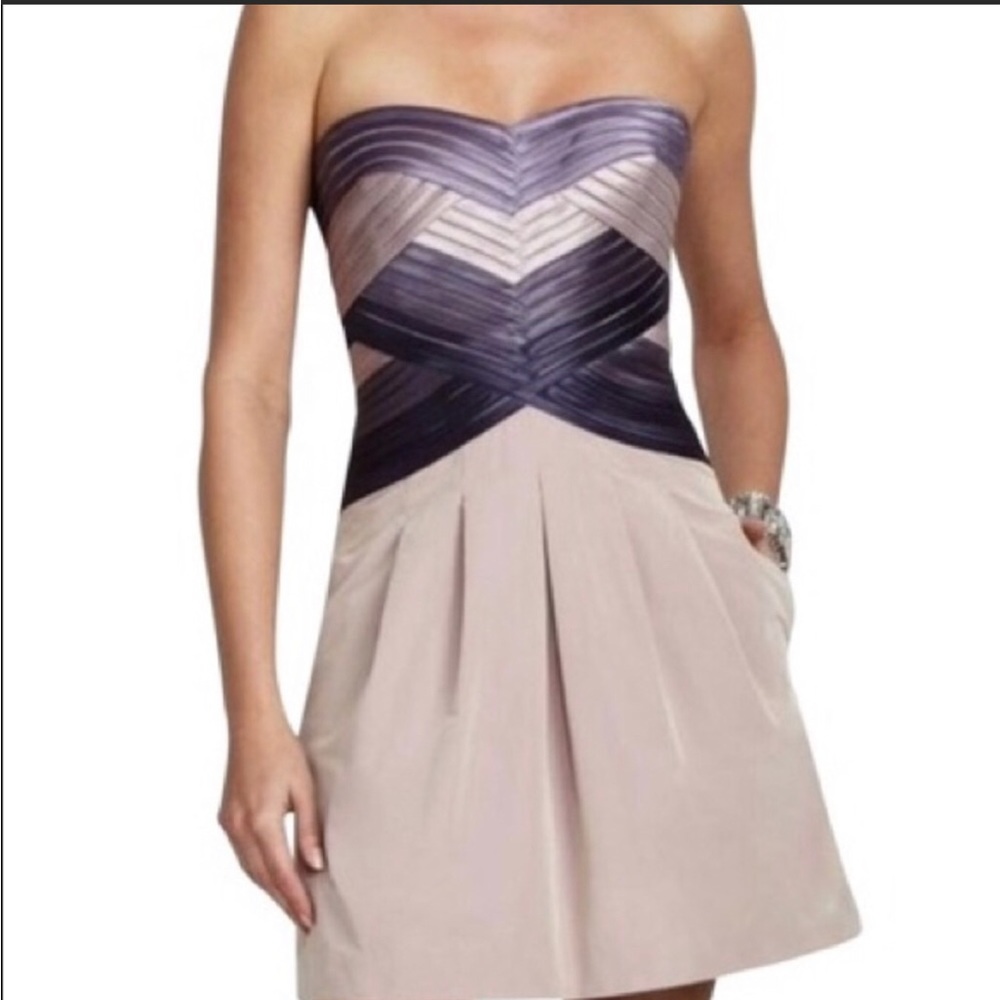 BCBGMaxAzria Purple and Cream Strapless Dress